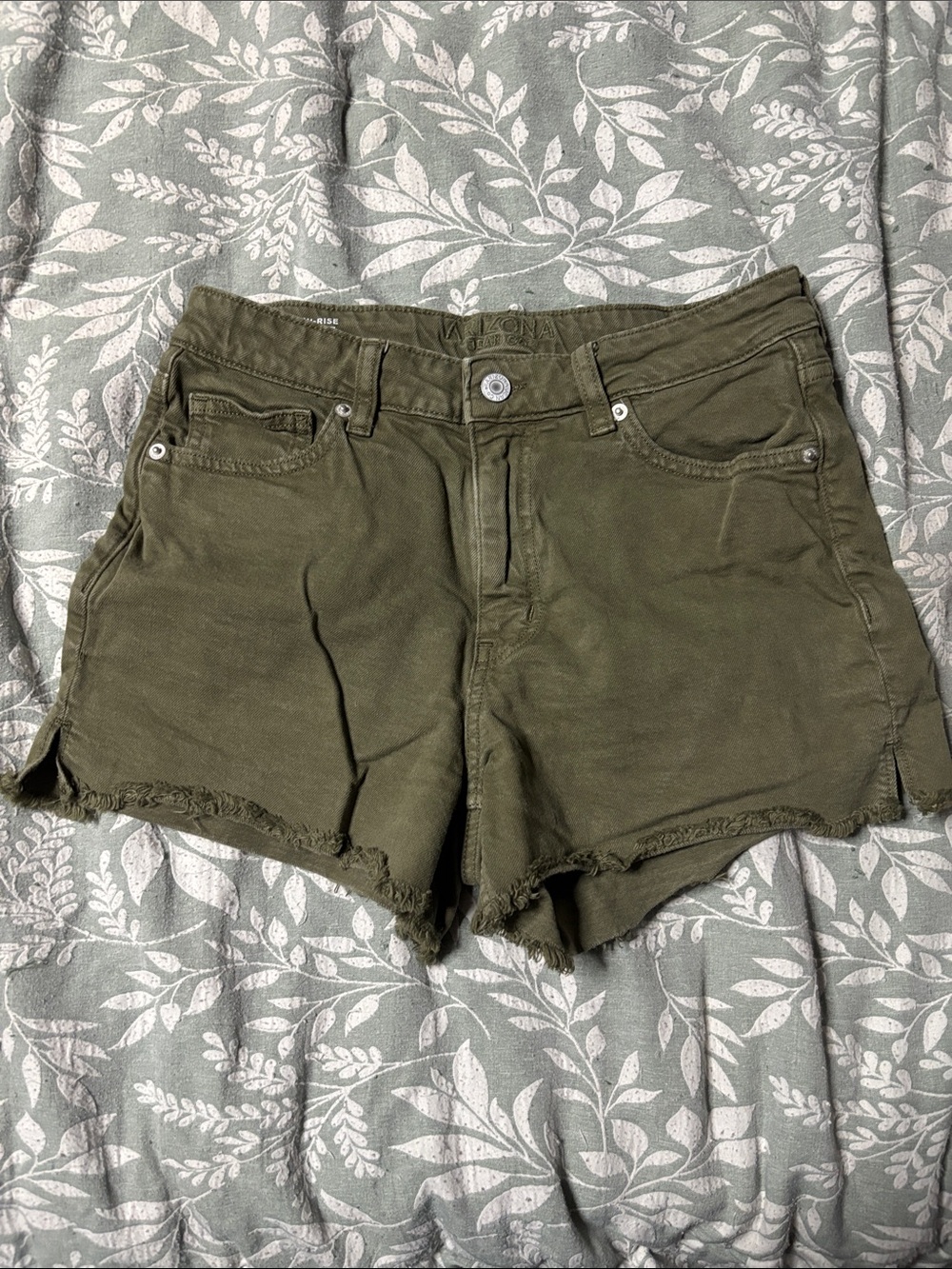 Arizona Jean Company Olive Frayed Hem Denim Shorts